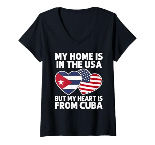Damen My Home USA My Heart Kuba Cuban American Pride Flagge T-Shirt mit V-Ausschnitt Damen My Home USA My Heart Kuba Cuban American Pride Flagge T-Shirt mit V-Ausschnitt von Cuba Pride Flag Apparel