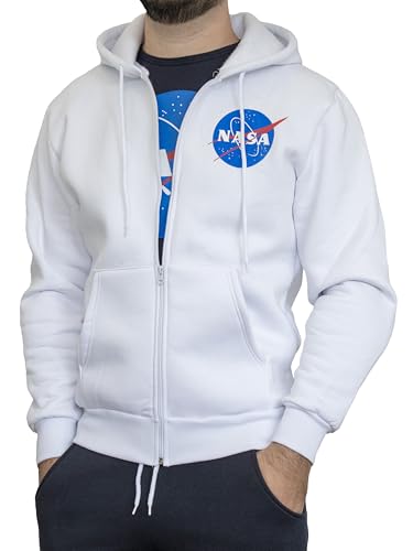 NASA - Sweatshirt aus Baumwollplüsch mit Reißverschluss und Kapuze, mit Taschen, Sweatshirt für Herren aus Warmer Baumwolle, Sport, Zuhause, Fitnessstudio, Joggen, Freizeit, Weiß, S NASA - Sweatshirt aus Baumwollplüsch mit Reißverschluss und Kapuze, mit Taschen, Sweatshirt für Herren aus Warmer Baumwolle, Sport, Zuhause, Fitnessstudio, Joggen, Freizeit, Weiß, S von Cuba10