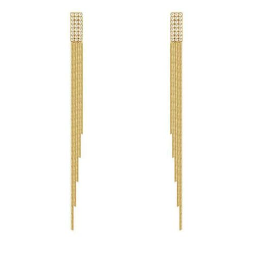 Cubahop 1 Paar Lange Quaste Dangle Drop Ohrringe Schlanke Metallkette Kristall Strass Ohrringe Hochzeit Prom Schmuck Geschenk für Frauen Mädchen (Gold) von Cubahop