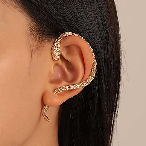 Cubahop 1-Paar Punk Vintage Schlange Ohr Manschetten Piercing Ohr Manschette Ohrringe Kletterer Ohr Wrap Gothic Übertriebenen Ohrring für Frauen und Mädchen (Gold) von Cubahop