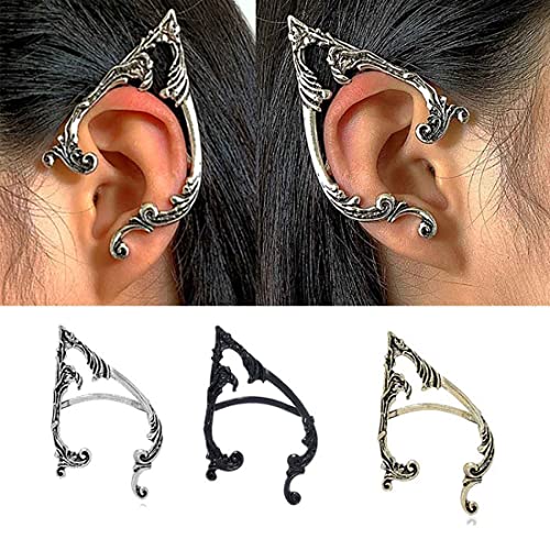 Cubahop 1-Paar Vintage Elfen Ohr Manschetten Piercing Ohr Manschette Ohrringe Kletterer Ohr Wrap Gothic Übertriebenen Ohrring für Frauen und Mädchen (Schwarz) von Cubahop