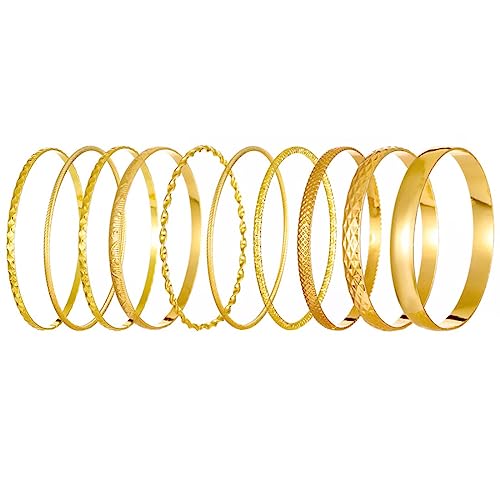 Cubahop 10PCS Layered Vintage Wide Face Armreif Armbänder Glatte Stapelbare Hand Schmuck für Frauen und Mädchen (Gold) von Cubahop