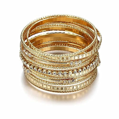 Cubahop 10PCS Layered Vintage Wide Face Armreif Armbänder Glatte Stapelbare Hand Schmuck für Frauen und Mädchen (Gold) von Cubahop