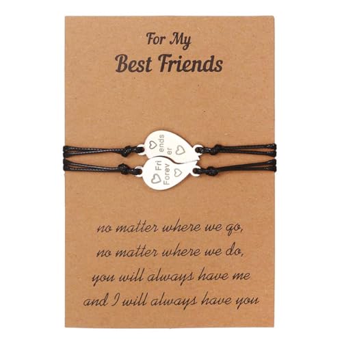 Cubahop 2PCS Einfache Schwarze Schwester Armbänder Herz Wachs Linie Gewebte Armband Beste Freund Hand Zubehör für Frauen und Mädchen (A) von Cubahop