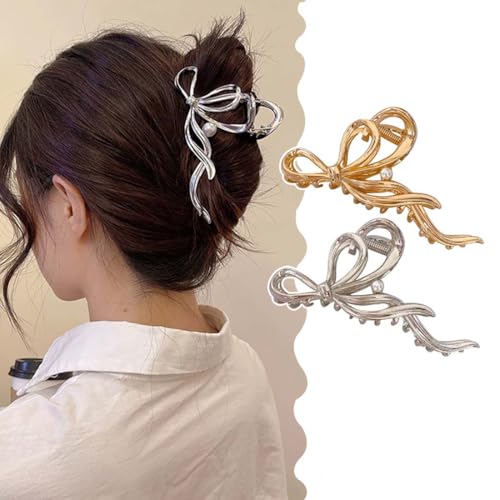 Cubahop 2PCS Metall Haar Klaue Clips Barrettes Musikalische Note Perle Unregelmäßige große Hai Klemme für dicke Haar Welle rutschfeste Haar Styling Zubehör für Frauen (Golden D) von Cubahop
