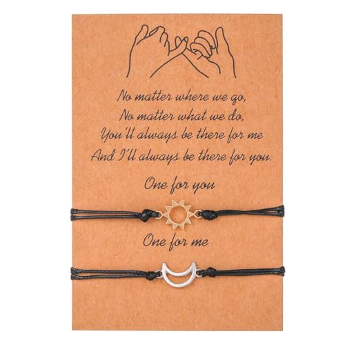 Cubahop 2PCS Schwarz Rosa Versprechen Armbänder Schildkröte SUN MOON LOVE Wachs Linie Gewebte Armband Beste Freund Hand Zubehör für Frauen und Mädchen (A) von Cubahop