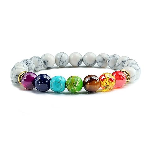 Cubahop 8mm Lava Rock 7 Chakren Aromatherapie Ätherisches Öl Diffuser Armband Geflochtenes Seil Naturstein Yoga Perlen Armband Armreif für Frauen und Männer (Weiße Kiefer) von Cubahop