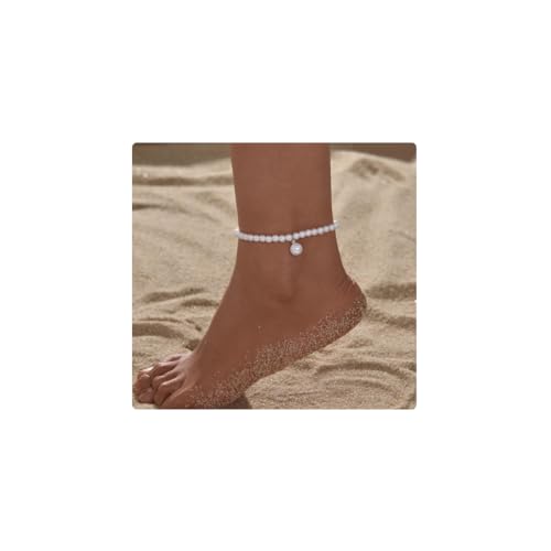 Cubahop Beach Perle Knöchel Das Teufelsauge Knöchel Armbänder Sommer Türkis Schildkröte Fuß Zubehör Schmuck für Frauen und Mädchen (Perle) von Cubahop