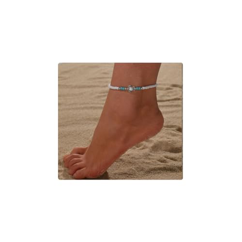 Cubahop Beach Perle Knöchel Das Teufelsauge Knöchel Armbänder Sommer Türkis Schildkröte Fuß Zubehör Schmuck für Frauen und Mädchen (Schildkröte) von Cubahop