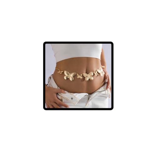 Cubahop Big Butterfly Taille Bauchkette Metall Körper Kette Schmuck Zubehör für Frauen und Mädchen (Gold) von Cubahop