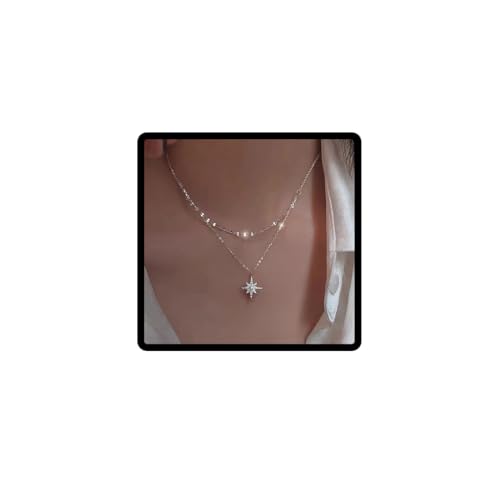 Cubahop Boho Choker Halsketten Silber Stern Anhänger Halskette Kette Verstellbare Schmuck für Frauen und Mädchen, Taglia unica, Metall, Kein Edelstein von Cubahop