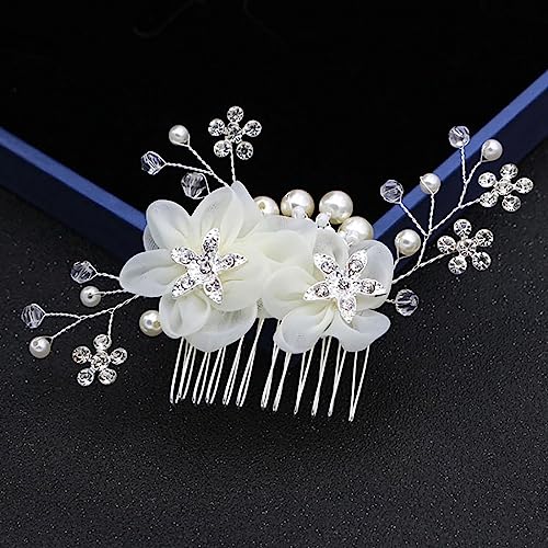 Cubahop Braut Hochzeit Blume Haarkamm Slides Silber Braut Kristall Haarschmuck Strass Floral Kopfschmuck für Frauen und Mädchen von Cubahop