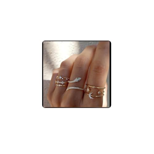 Cubahop Crystal Snake Ringe Set Open Stacking Ringe Gothic Kunckle Ringe Einstellbare Knuckle Ring Set für Frauen, Metall, Kristall von Cubahop