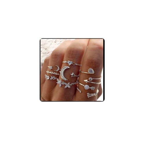Cubahop Crystal Snake Ringe Set Open Stacking Ringe Gothic Kunckle Ringe Einstellbare Knuckle Ring Set für Frauen, Metall, Kristall von Cubahop