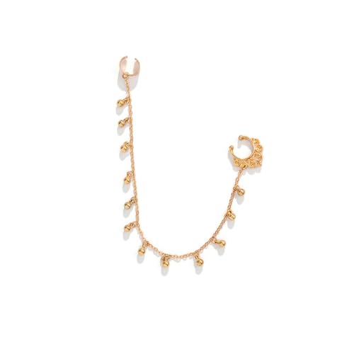 Cubahop Fake Septum Perle Stern Nasenring Gold mit Kette Nase zu Ohr Kette Dangle Quaste Kleine Glocke Ohrring Hoop Nase Clip Nicht durchbohrte Ohrringe Reifen für Frauen (B) von Cubahop