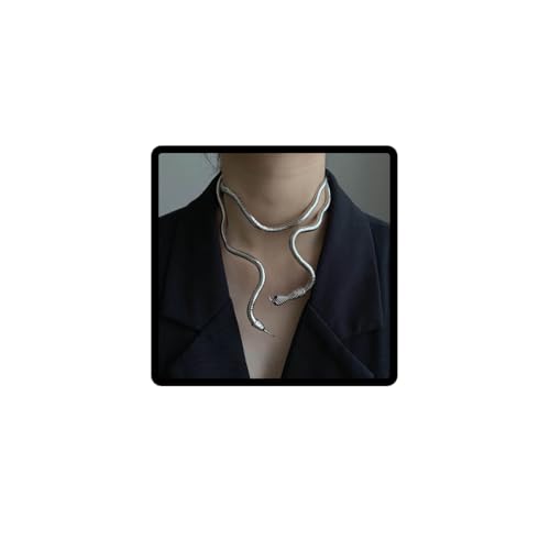 Cubahop Geometrische Runde Schlange Choker Halskette Kette und Armbänder Casual Falten Handketten Punk Einstellbarer Schmuck für Frauen und Mädchen (Silber) von Cubahop