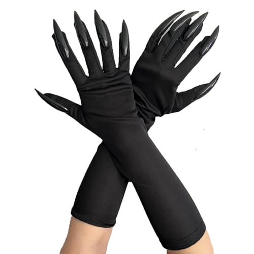 Cubahop Halloween Schwarze Handschuhe Mit Langen Nägeln - Cosplay Kostüm Kralle Pfote Mitts Spitzige Fingernägel Geist Bizarre Hand für Halloween von Cubahop