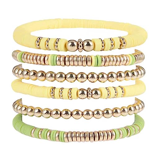 Cubahop Layered Boho Armbänder Bunte Preppy Armbänder Perlen Ästhetische Handgemachte Charm Stretch Armband Netter Sommer Strand Schmuck Einstellbar für Frauen Teen Girls (Gelb) von Cubahop