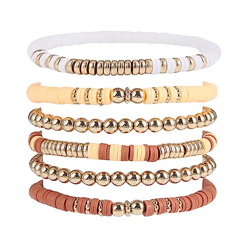 Cubahop Layered Boho Armbänder Bunte Preppy Armbänder Perlen Ästhetische Handgemachte Charm Stretch Armband Netter Sommer Strand Schmuck Einstellbar für Frauen Teen Girls (Weiß) von Cubahop