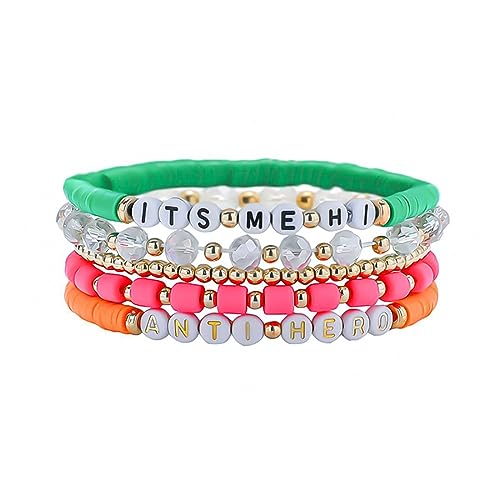 Cubahop Layered Boho Armbänder Bunte Preppy Armbänder Perlen Ästhetische Handgemachte Liebesbrief Stretch Armband Netter Sommer Strand Schmuck Einstellbar für Frauen Teen Girls (Anti-Held) von Cubahop