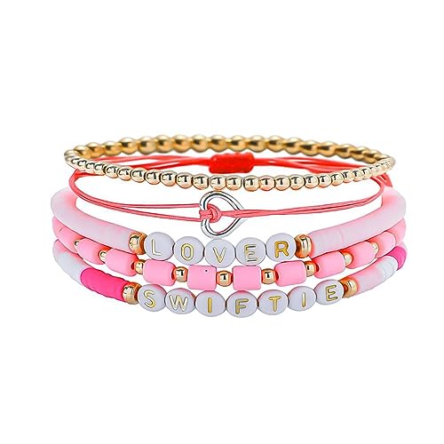 Cubahop Layered Boho Armbänder Bunte Preppy Armbänder Perlen Ästhetische Handgemachte Liebesbrief Stretch Armband Netter Sommer Strand Schmuck Einstellbar für Frauen Teen Girls (Lover) von Cubahop