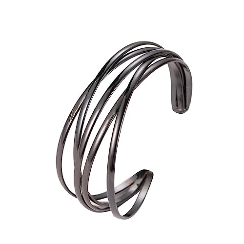Cubahop Layered Open Metal Cross Armreif Armbänder Glatte Hand Schmuck für Frauen und Mädchen (Schwarz) von Cubahop