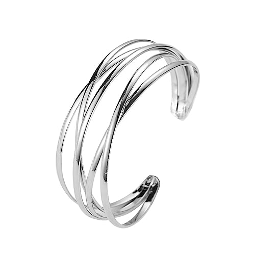 Cubahop Layered Open Metal Cross Armreif Armbänder Glatte Hand Schmuck für Frauen und Mädchen (Silber) von Cubahop