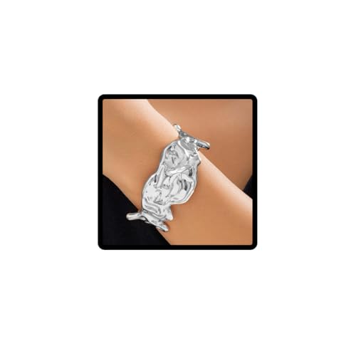 Cubahop Metall Lava Choker Halsketten Armband Ohrringe Unregelmäßige Kragen Halskette Armreif für Frauen und Mädchen (Armband-Silber) von Cubahop