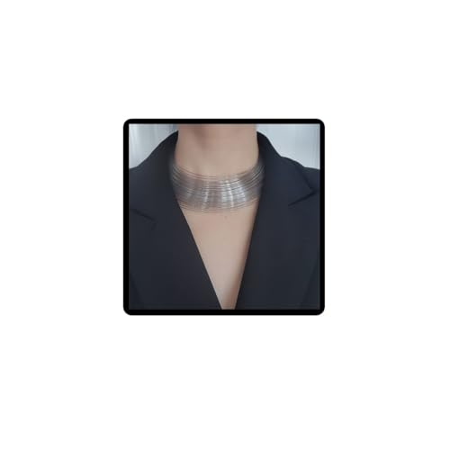 Cubahop Multi Layer Open Filament Halskette und Armband Set Punk Legierung Choker Schmuck für Frauen (Silber) von Cubahop