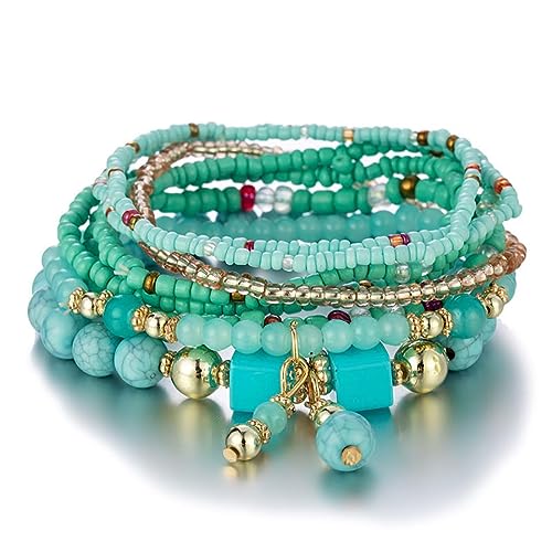 Cubahop Multilayer Türkis Bead Stapelbare Bunte Armband Fantasy Armbänder Handgemachte Elastische Hand Zubehör für Frauen und Mädchen (Blau) von Cubahop