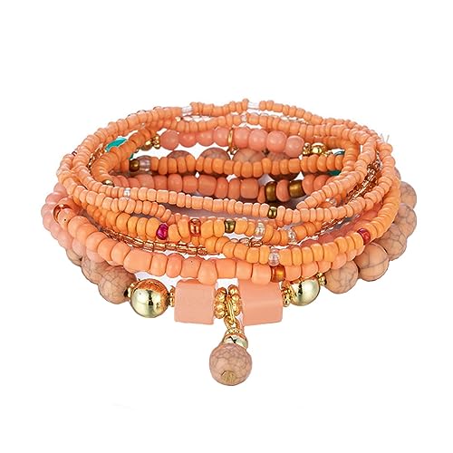 Cubahop Multilayer Türkis Bead Stapelbare Bunte Armband Fantasy Armbänder Handgemachte Elastische Hand Zubehör für Frauen und Mädchen (Orange) von Cubahop