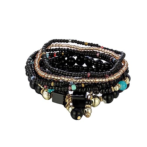 Cubahop Multilayer Türkis Bead Stapelbare Bunte Armband Fantasy Armbänder Handgemachte Elastische Hand Zubehör für Frauen und Mädchen (Schwarz) von Cubahop