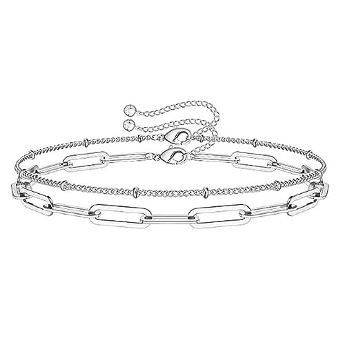 Cubahop Paper Clip Evil Eye Armband Mode Doppelschicht Freundschaft Armbänder Armbänder für Frauen und Mädchen (Silber-B) von Cubahop