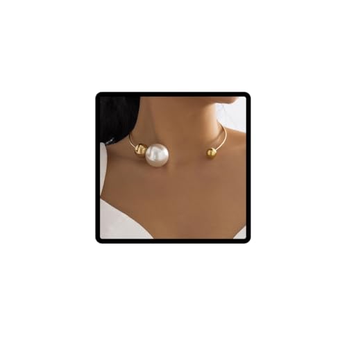 Cubahop Perle Choker Halsketten Metall Asymmetrische Halskette Kette Offener Schmuck Einstellbar für Frauen und Mädchen (Gold) von Cubahop