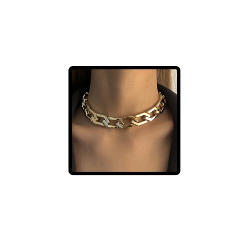 Cubahop Punk Geometrische Choker Halsketten Hip Hop Dicke Kette Halskette Kette Schmuck Einstellbar für Frauen und Mädchen (Silber) von Cubahop