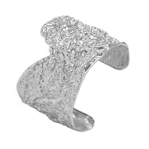 Cubahop Punk Metall Breite V-Kerbe Armreif Hip-Hop Unregelmäßige Öffnung Armband Metall Lava Armbänder Hand Zubehör für Frauen und Mädchen (Silber) von Cubahop