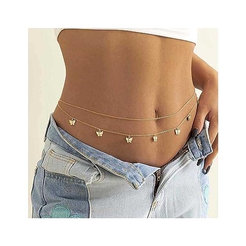 Cubahop Quaste Doppel Schmetterling Taille Bauch Kette Körper Kette Schmuck Zubehör für Frauen und Mädchen (Gold) von Cubahop