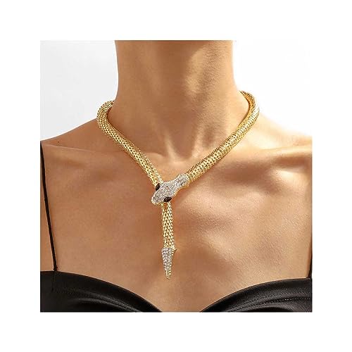 Cubahop Schlange Anhänger Choker Halsketten Armbänder Set Strass Halskette Hand Kette Schmuck für Frauen und Mädchen (Gold Halskette) von Cubahop