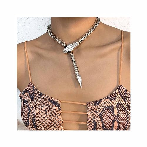 Cubahop Schlange Anhänger Choker Halsketten Armbänder Set Strass Halskette Hand Kette Schmuck für Frauen und Mädchen (Silber Halskette) von Cubahop