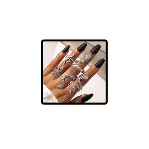 Cubahop Schlange Ringe Set Offene Schlange Stapelringe Gothic Tier Band Ringe Einstellbare Knuckle Ring Set für Frauen Mädchen (Silber) von Cubahop