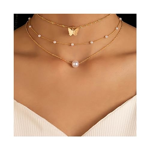 Cubahop Schmetterling Choker Halsketten Gold Kragen Perle Anhänger Halskette Kette Schmuck für Frauen und Mädchen von Cubahop