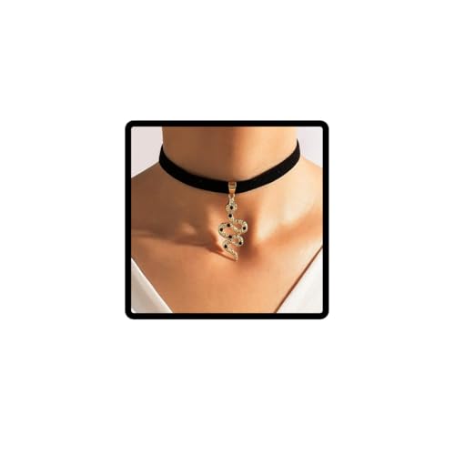 Cubahop Schwarz Flanell Choker Halsketten Schlange Kragen Halskette Kette Schmuck für Frauen und Mädchen (Gold) von Cubahop