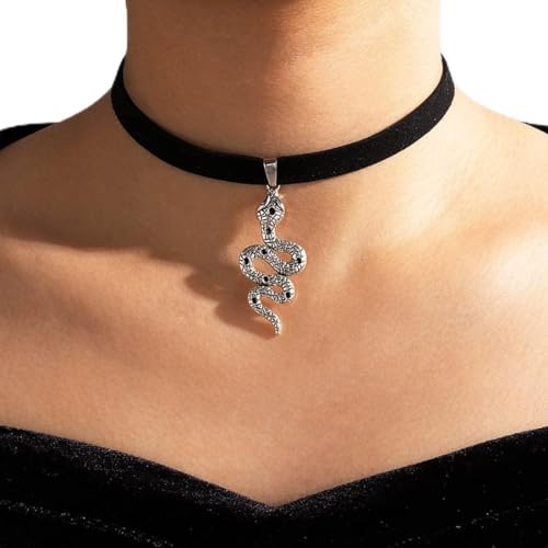 Cubahop Schwarz Flanell Choker Halsketten Schlange Kragen Halskette Kette Schmuck für Frauen und Mädchen (Silber) von Cubahop