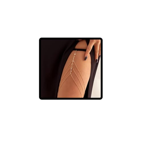 Cubahop Schwarz Gold Kristall Perle Oberschenkel Kette Metall Bein Kette Schmuck Zubehör für Frauen und Mädchen (Gold) von Cubahop