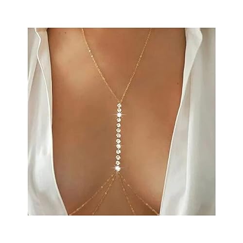 Cubahop Sparkle Kristall Brust Kette BH Bikini Kette Harness Körper Kette Sommer Strand Nachtclub Schmuck Einstellbar für Frauen und Mädchen (Silver) von Cubahop