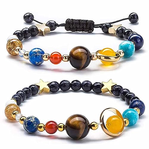 Cubahop Stern Armbänder Universum Galaxie Sonnensystem Acht Planeten Naturstein Himmel Achat Perlen Armbänder von Cubahop