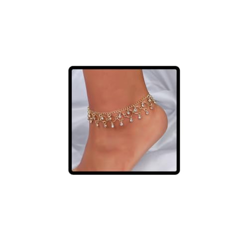 Cubahop Strand Quaste Knöchel Bling Kristall Knöchel Armbänder Sommer Strass Fuß Zubehör Schmuck für Frauen und Mädchen (Gold) von Cubahop