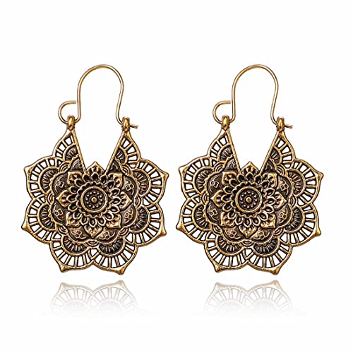 Cubahop Vintage Mandala Blume Quaste Pailletten Ohrringe - Tribal Ethnische Hoop Schmuck Geschenke für Frauen und Mädchen (Gold B) von Cubahop