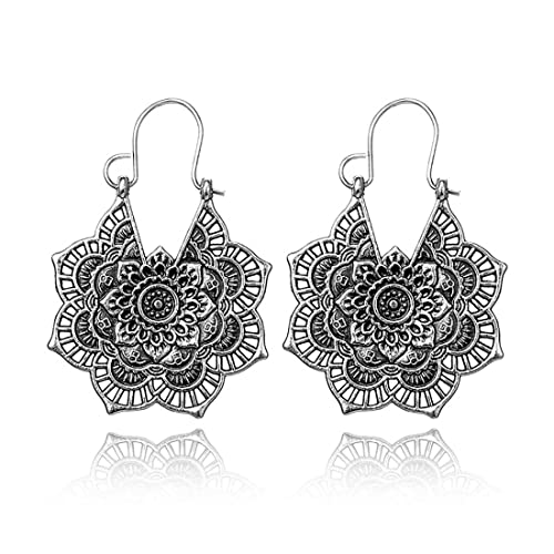 Cubahop Vintage Mandala Blume Quaste Pailletten Ohrringe - Tribal Ethnische Hoop Schmuck Geschenke für Frauen und Mädchen (Sliber B) von Cubahop