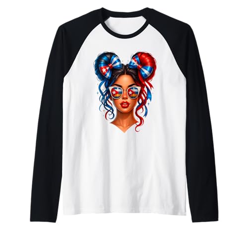 Kubanische Frauen Messy Bun Kuba Flagge Hispanic Heritage Monat Raglan von Cuban Cuba Flag Latina Apparel For Girl Women kids